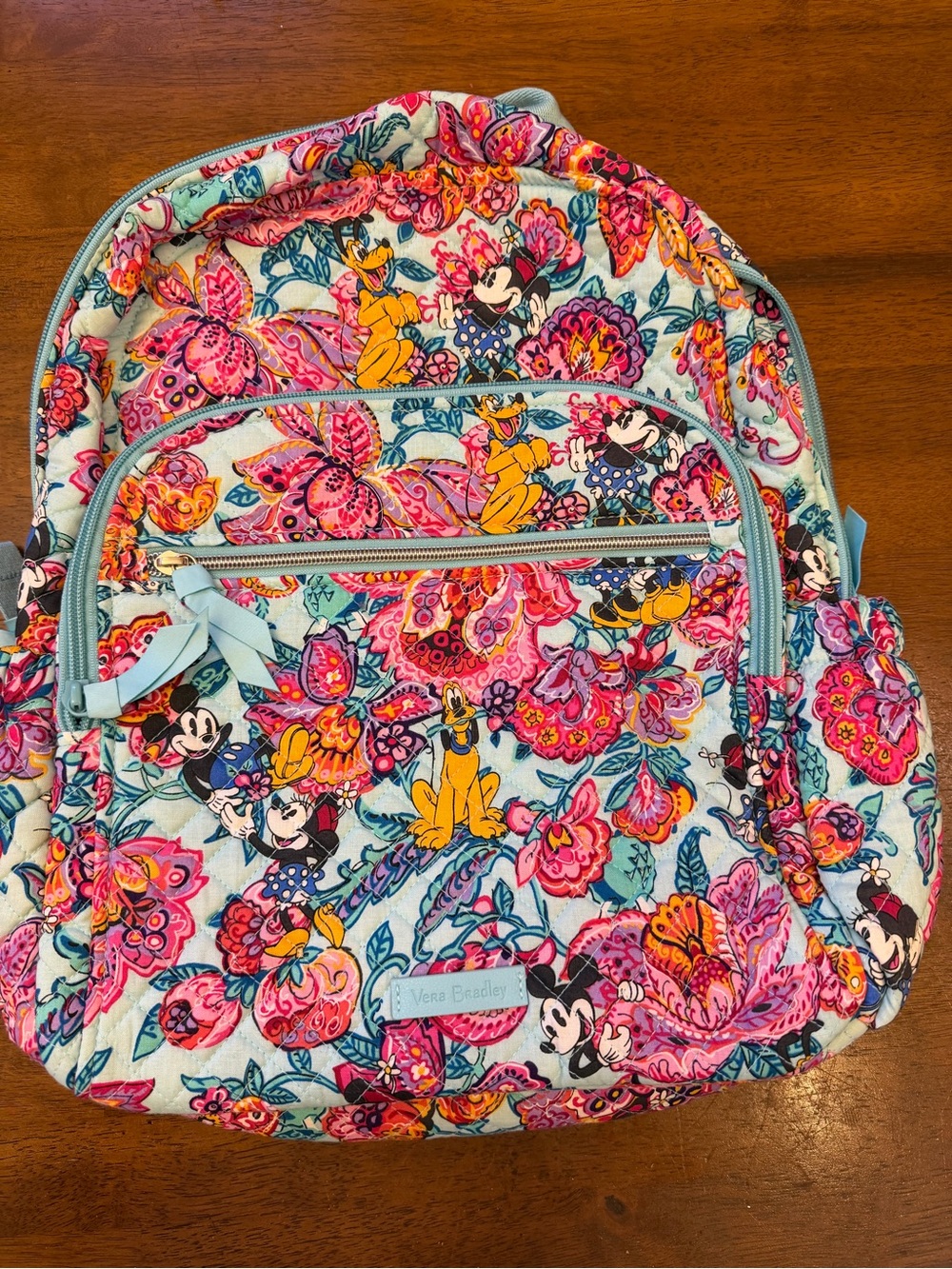 Vera Bradley Backpack in Light Blue with Pink & Yellow Floral Disney Print